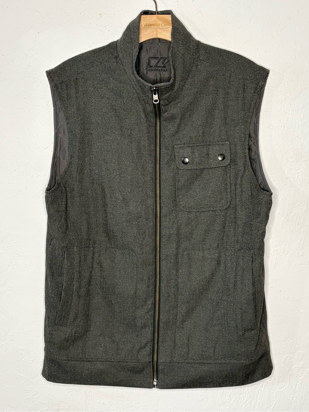 Cutter & Buck Men's M Reversible Vest Gray Houndstooth Quilted Full Zip Pockets